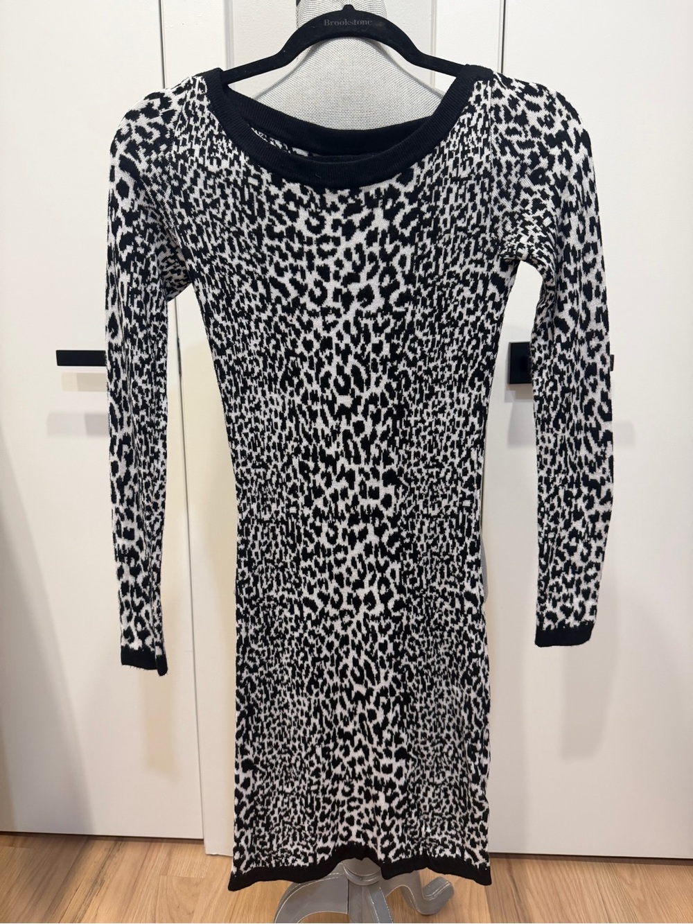 French Connection Black & White Leopard-Print Long Sleeve Dress